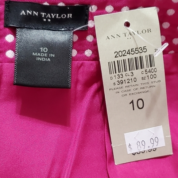 NWT Ann Taylor Size 10 Magenta/White Dot Pattern Skirt - Picture 4 of 7